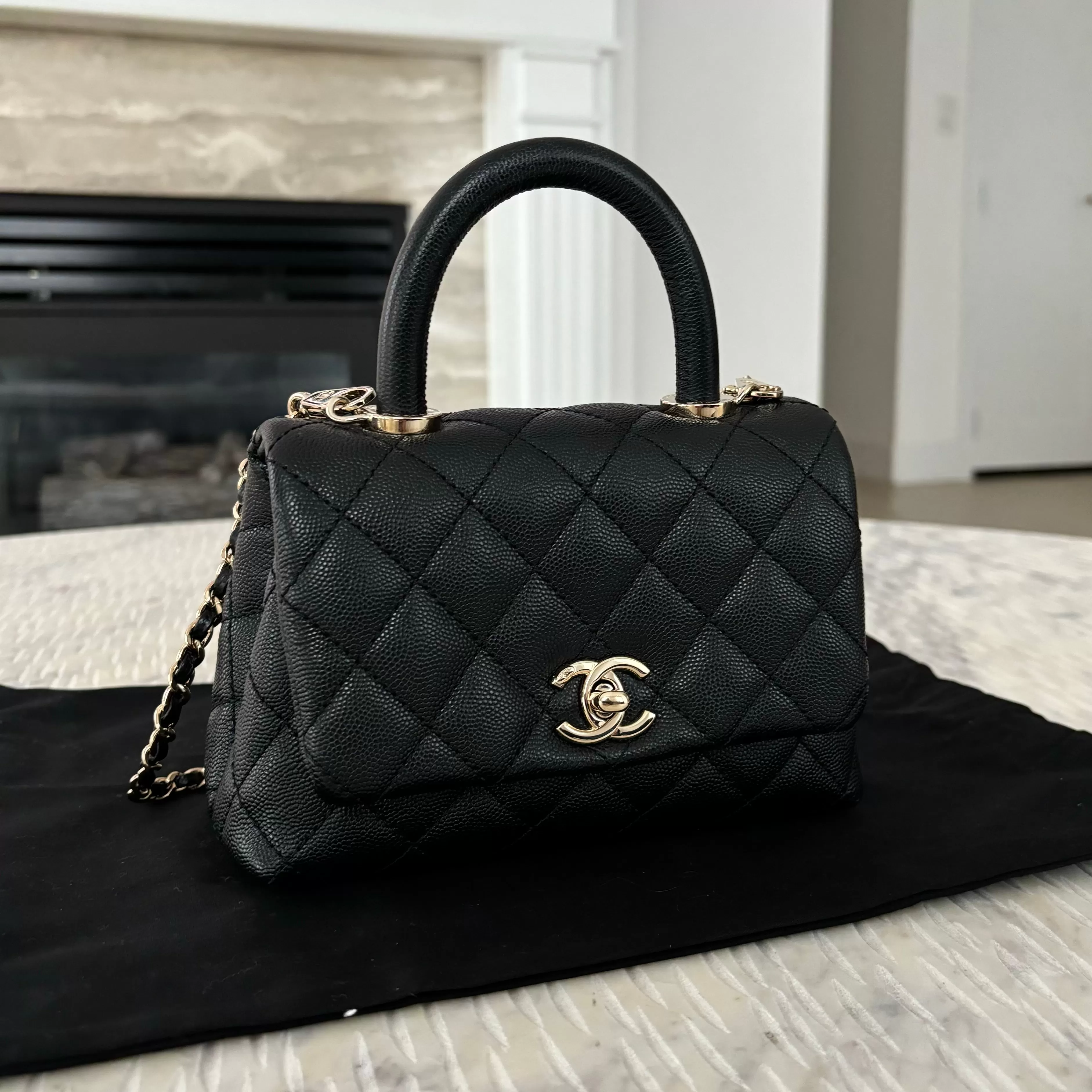 Chanel Black Caviar LGHW Mini Coco Handle Bag