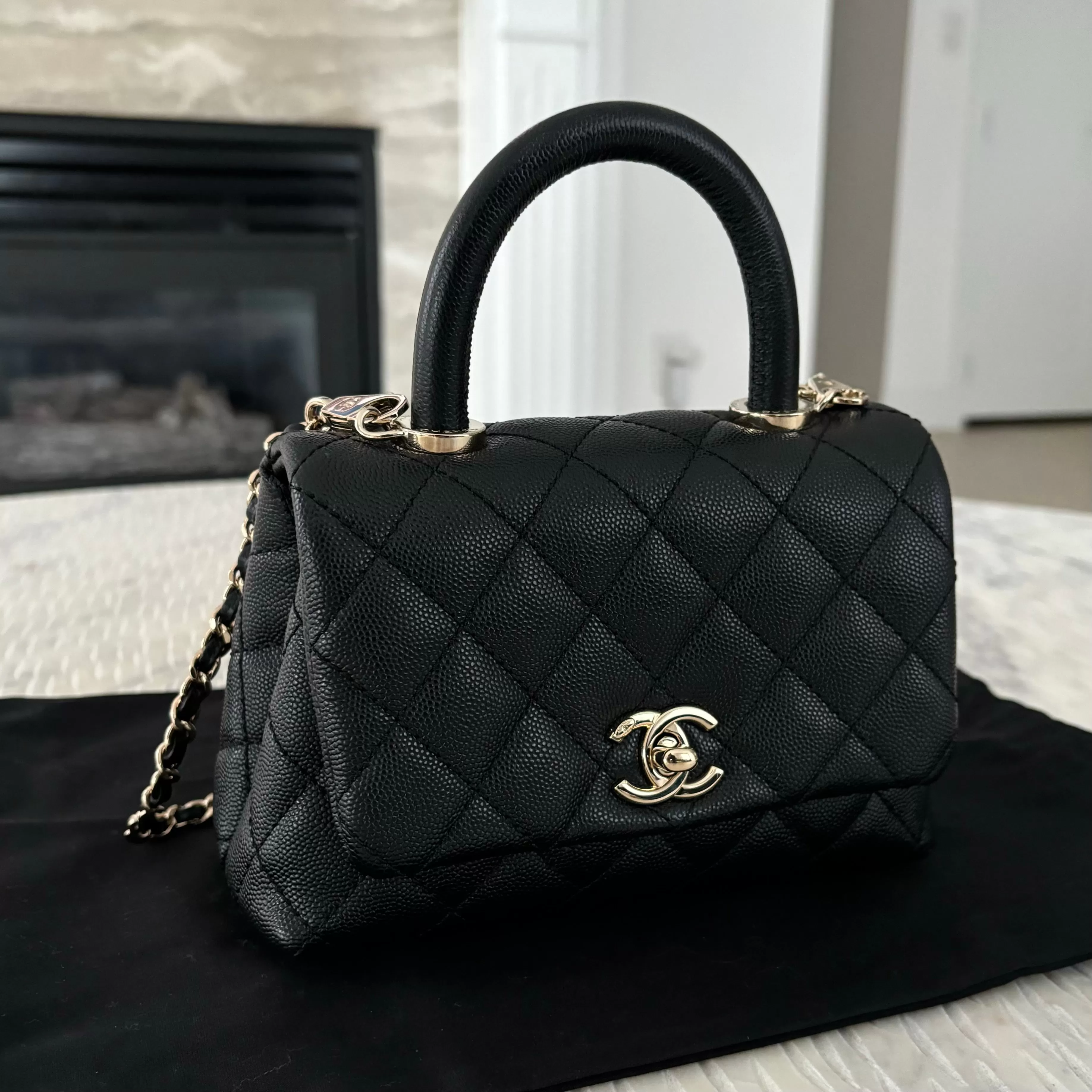 Chanel Black Caviar LGHW Mini Coco Handle Bag