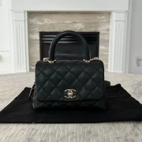 Chanel Black Caviar LGHW Mini Coco Handle Bag