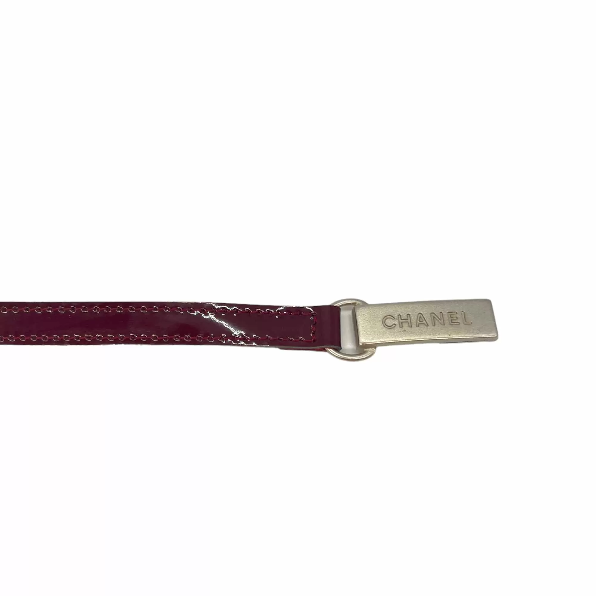 CHANEL Thin Patent Leather Belt with "CC" Logo Clasp - Burgundy