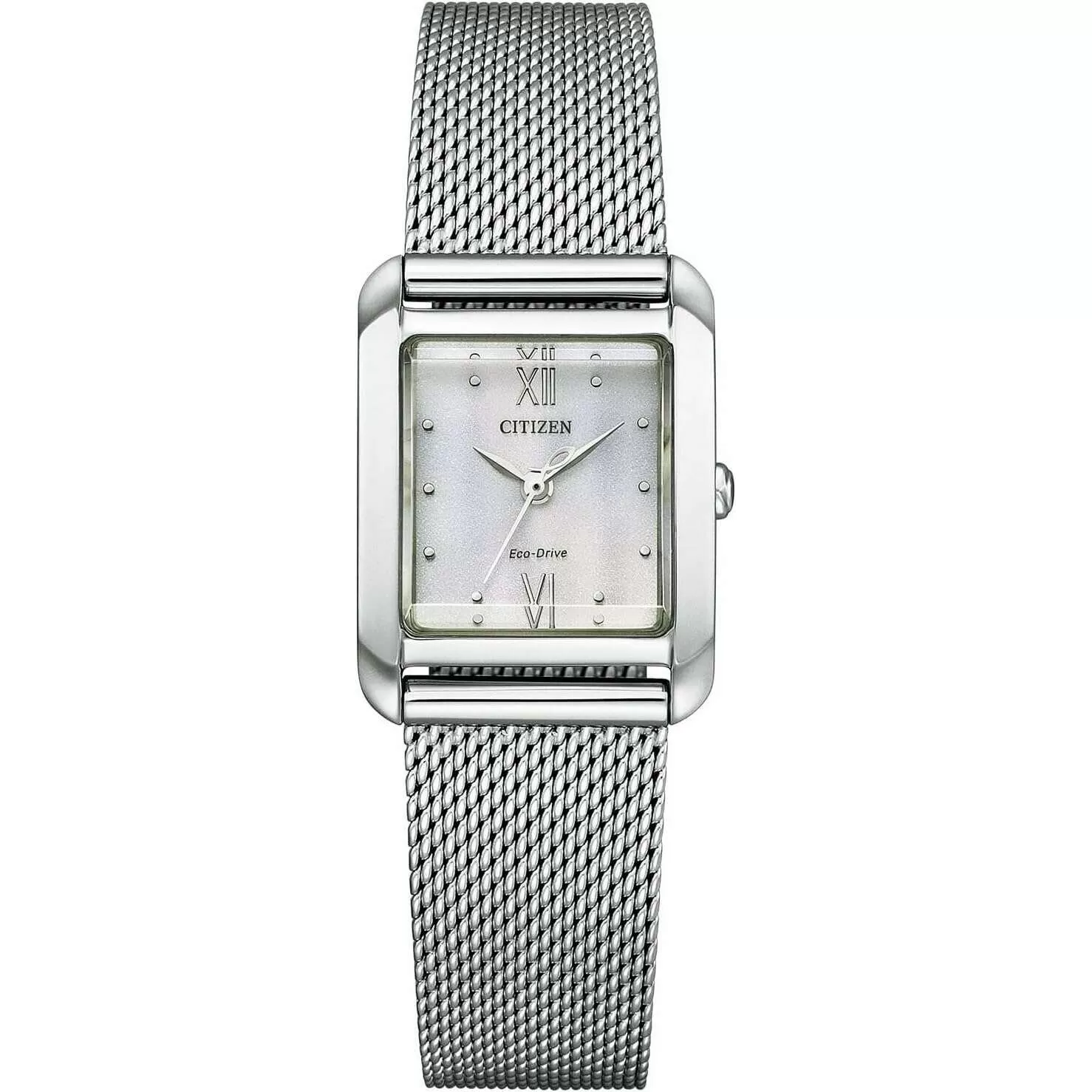 CITIZEN ECO-DRIVE SILVER & BLUE STRAP SQUARE MODEL LADIES WATCH EW5590-62A