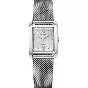 CITIZEN ECO-DRIVE SILVER & BLUE STRAP SQUARE MODEL LADIES WATCH EW5590-62A