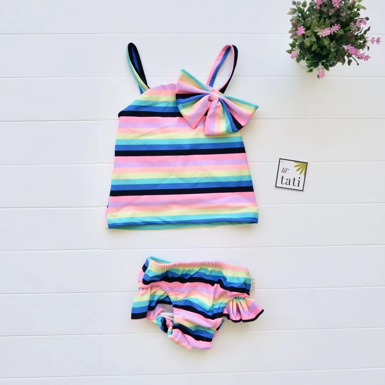 Citrus Swimsuit in Pastel Black Stripes Print