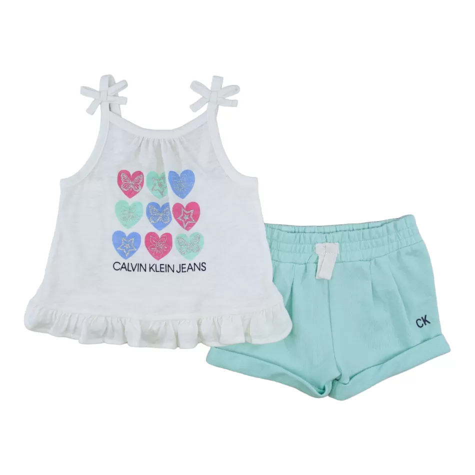 CK 2 Pc Cotton Top And Terry Shorts Set - Heart/Star