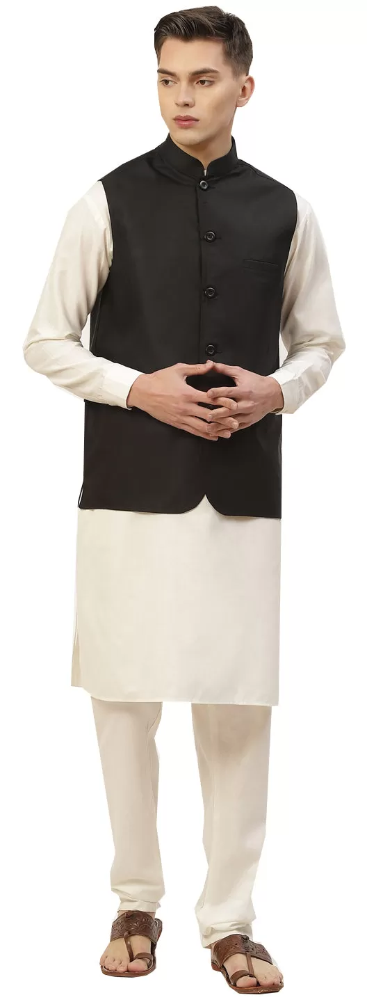 Classic Solid Color Black Jawahar Coat for Men in Premium Cotton (Black)