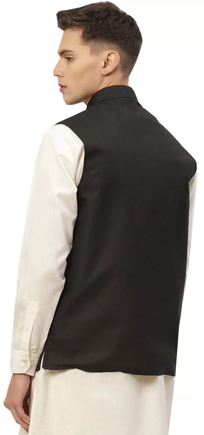 Classic Solid Color Black Jawahar Coat for Men in Premium Cotton (Black)