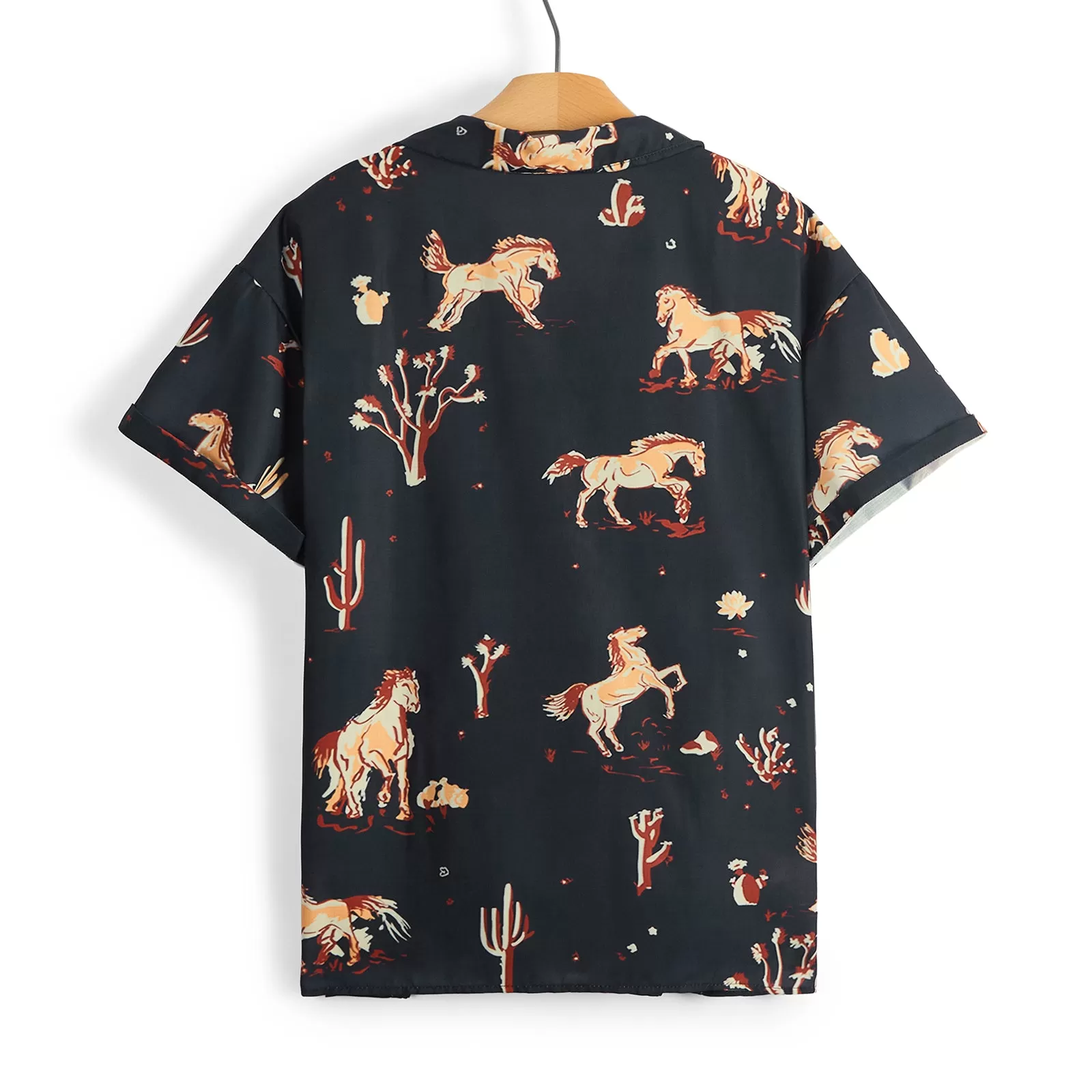 CLASSIC WESTERN HORSE PRINTED ALOHA SHIRT