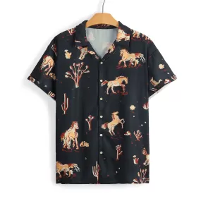 CLASSIC WESTERN HORSE PRINTED ALOHA SHIRT