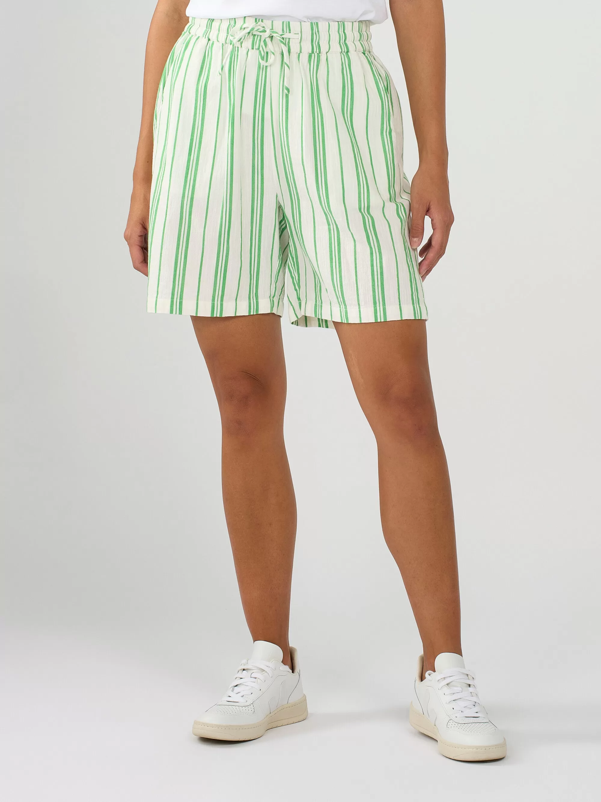 Cotton elastic waist shorts - Stripe