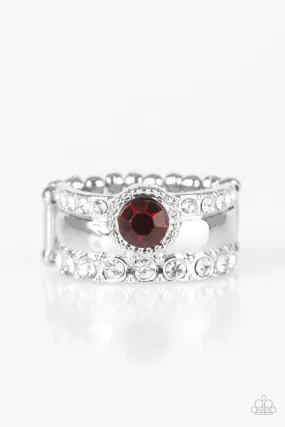 Crown Achievement Silver and Red Ring - Paparazzi Accessories