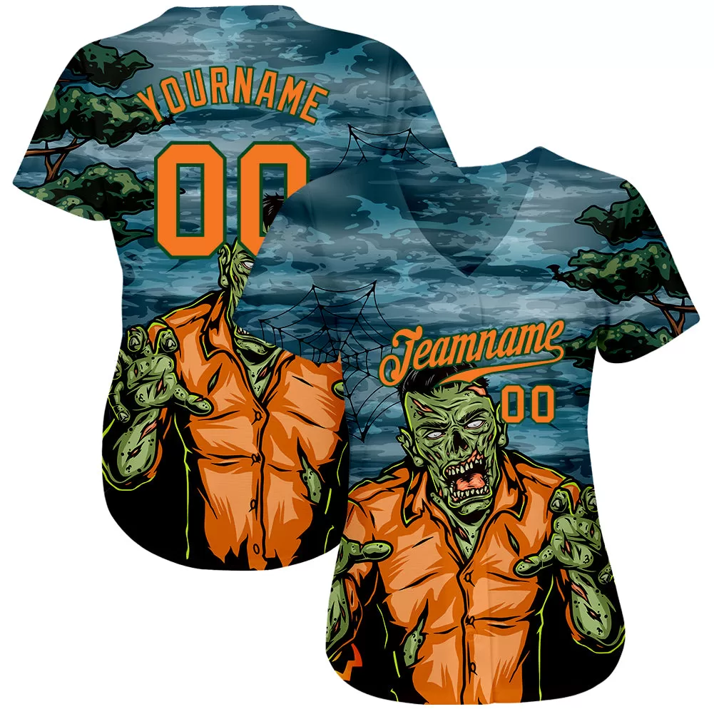 Custom 3D Pattern Halloween Trick Treat Horror Night Authentic Baseball Jersey