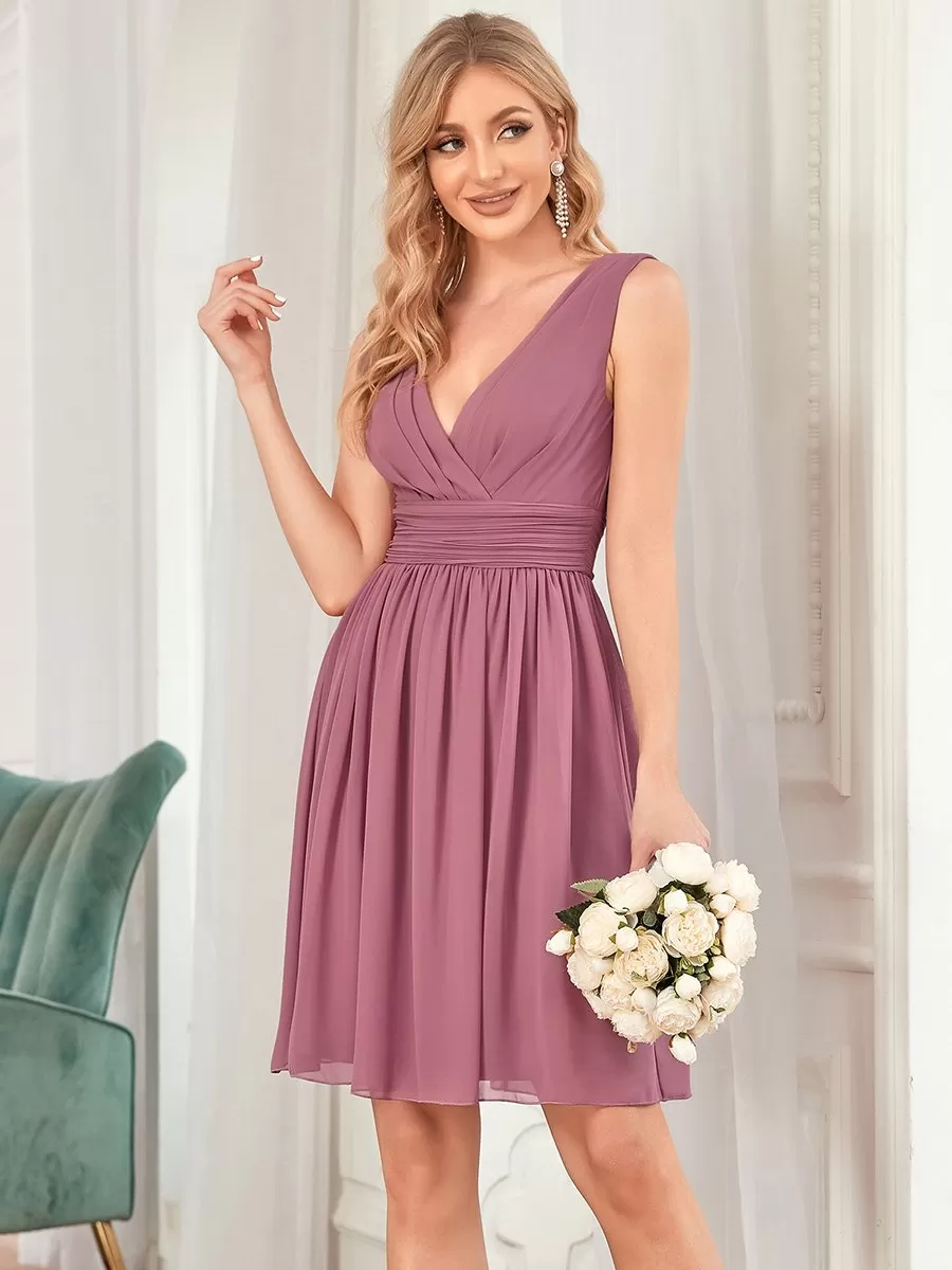 Custom Size Double V-neck Wholesale Chiffon Homecoming Cocktail Pleated Dresses