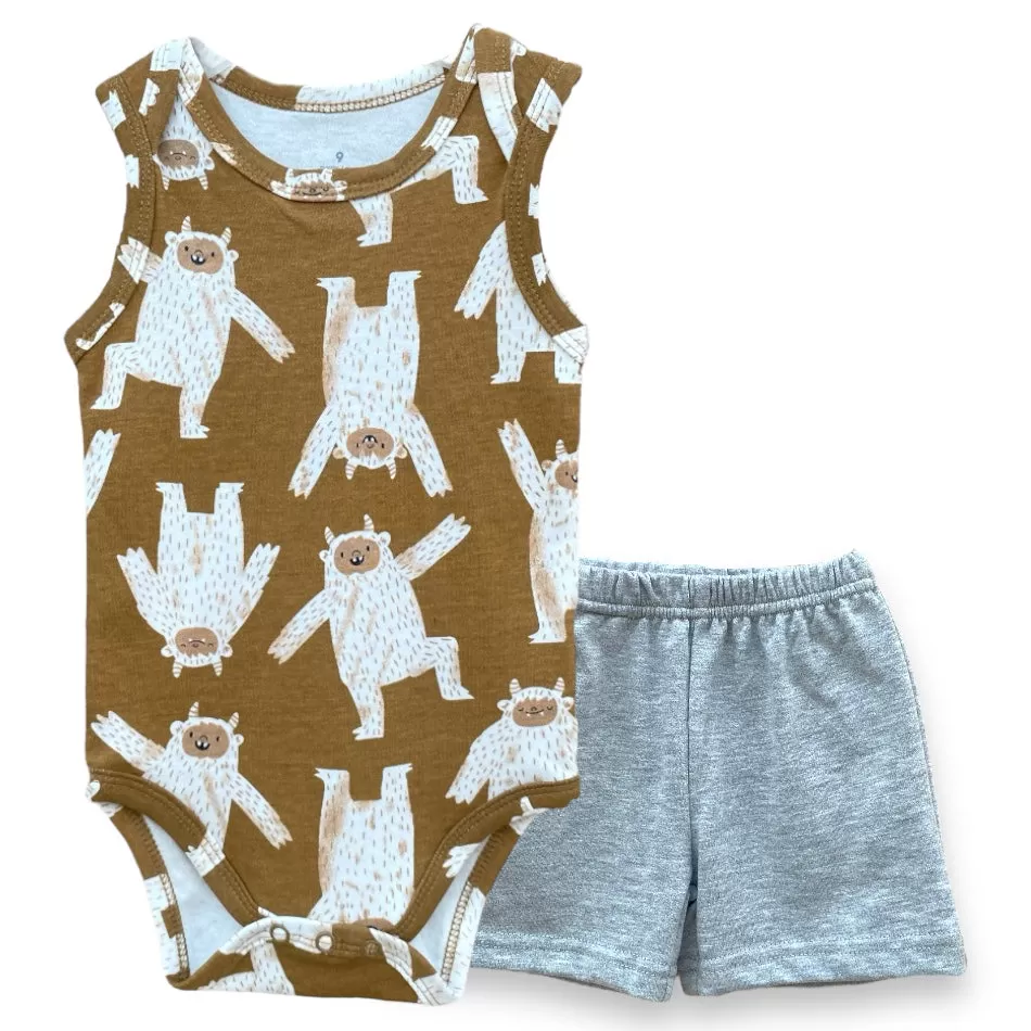 Cute Koala 2 Pc Sleeveless Bodysuit And Shorts Set - Yeti