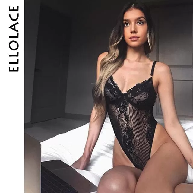 Ellolace Neon Summer 21 Colors Lace Bodysuit Women Floral Embroidery Bow Tie Transparent Sexy Bodysuit Jumpsuit Overalls Party