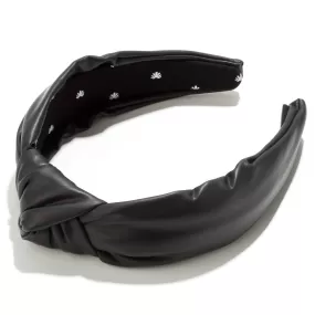 Faux Leather Knotted Headband, Black