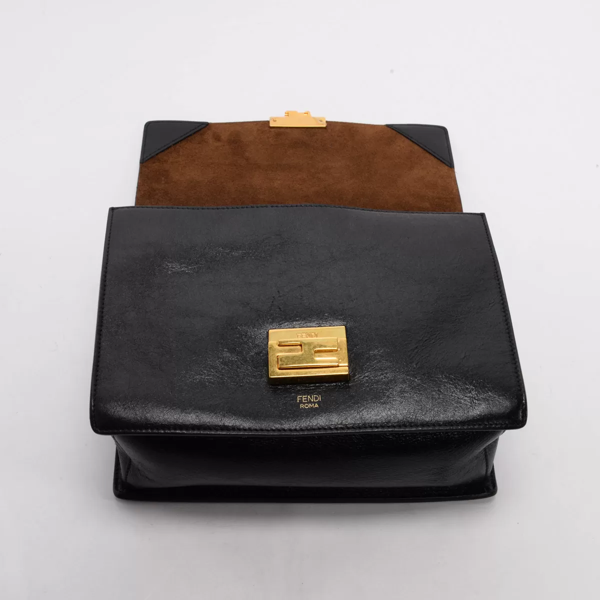 Fendi Black Glossy Lambskin Kan U Shoulder Bag