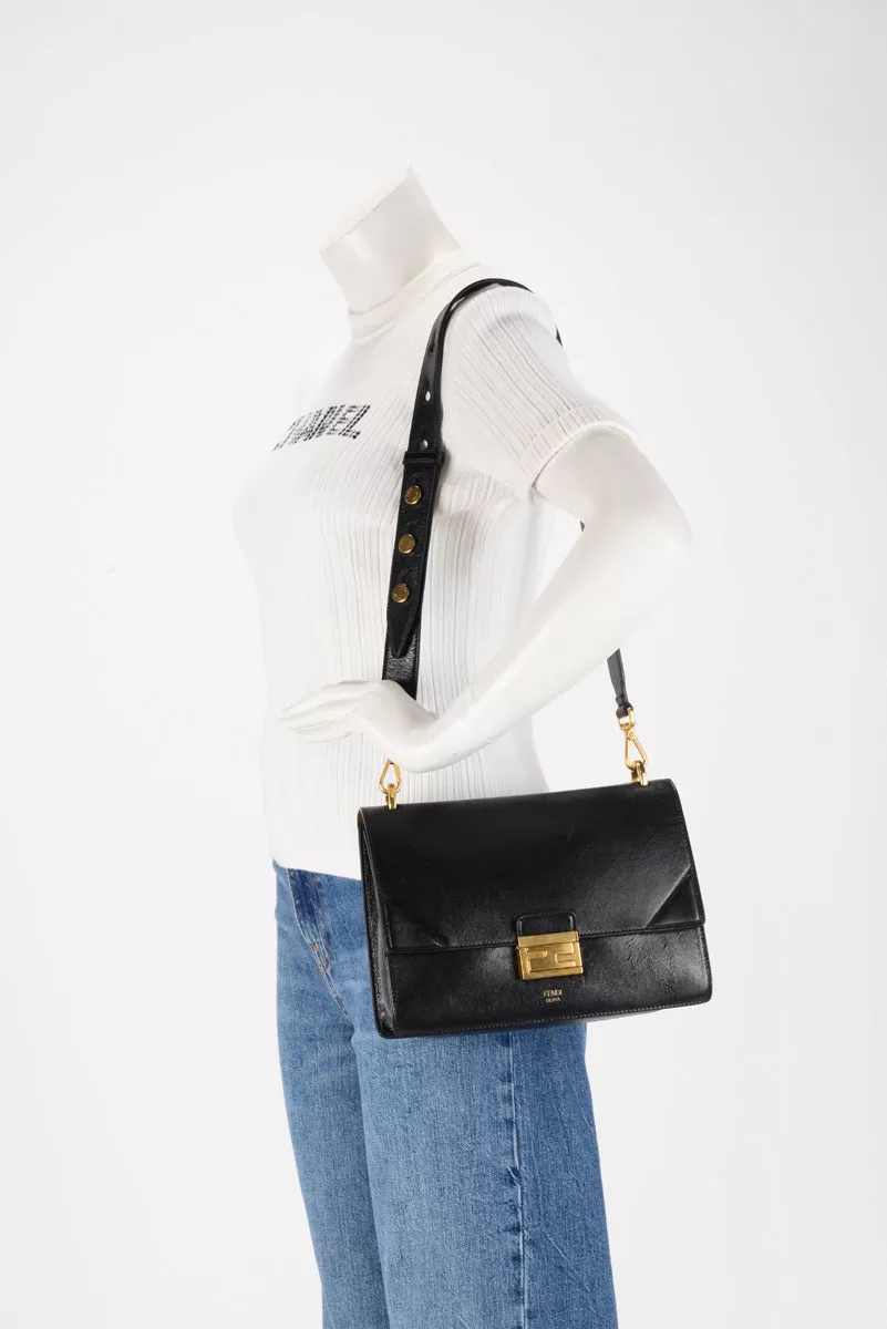 Fendi Black Glossy Lambskin Kan U Shoulder Bag