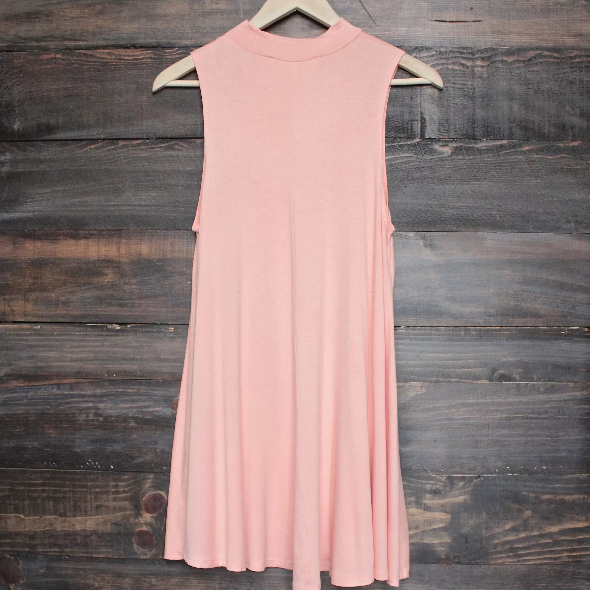 Final Sale - BSIC - Solid High Neck Tank Mini Dress in Coral