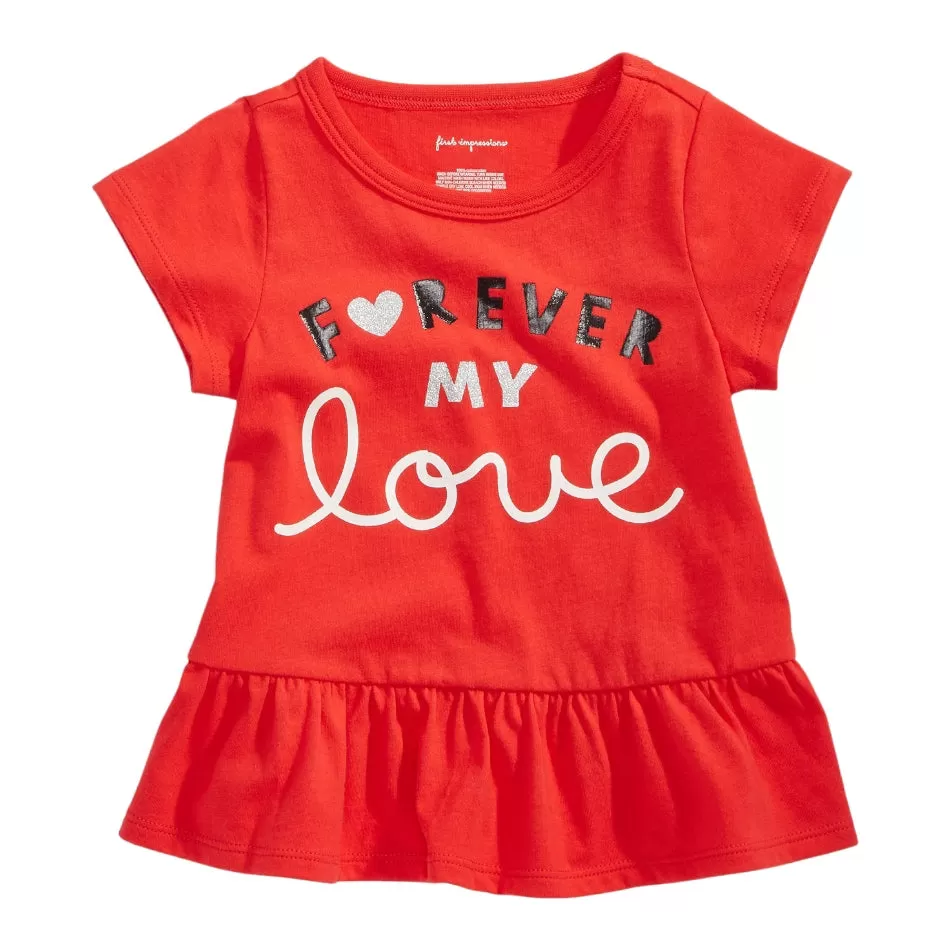 First Impressions  Graphic Print Peplum Hem T-Shirt - Forever My Love