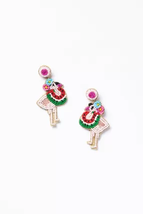 Flamingo Beaded Earrings in Pink