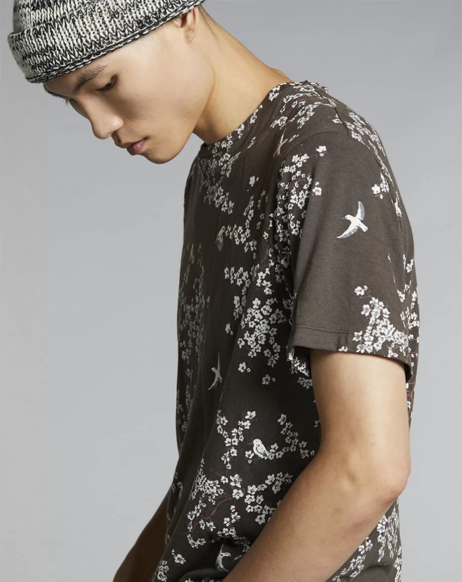 FLORO PRINTED MENS T-SHIRT | BROWN / OLIVE