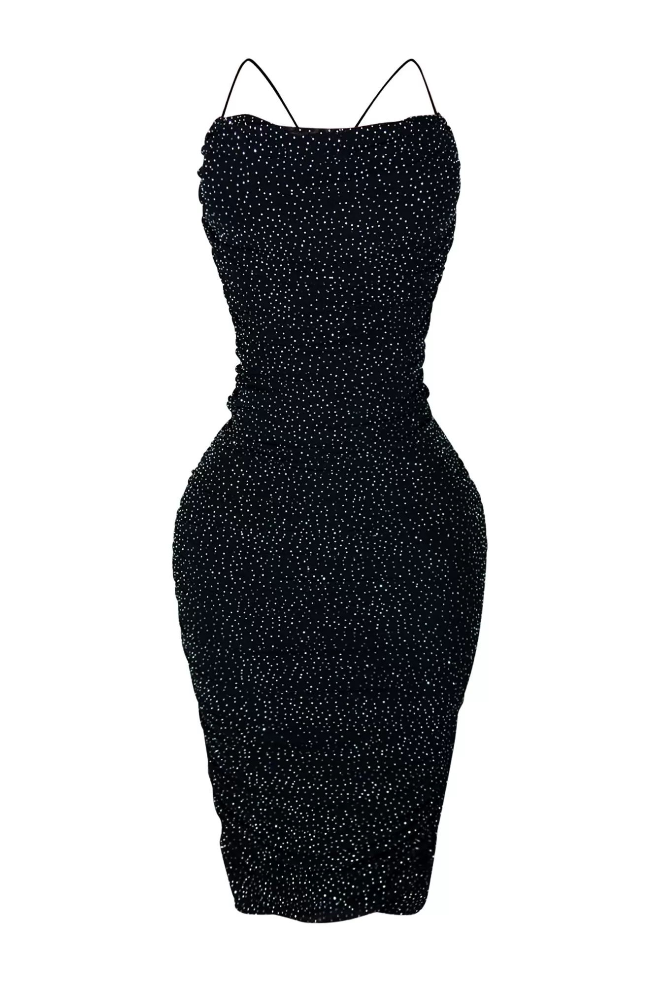 Gemma Rhinestone Mesh Ruched Dress