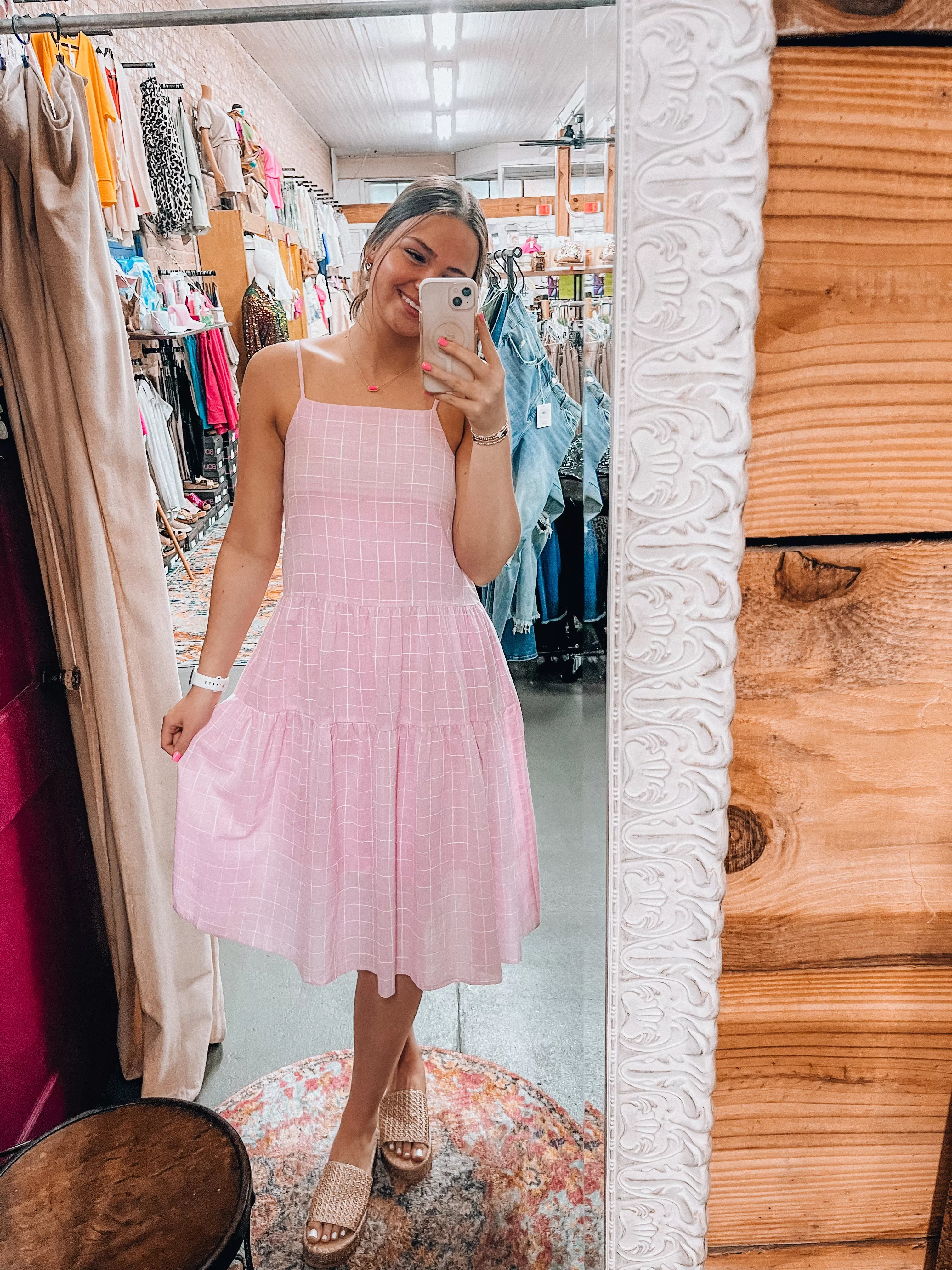 Gingham Print Pink Dress