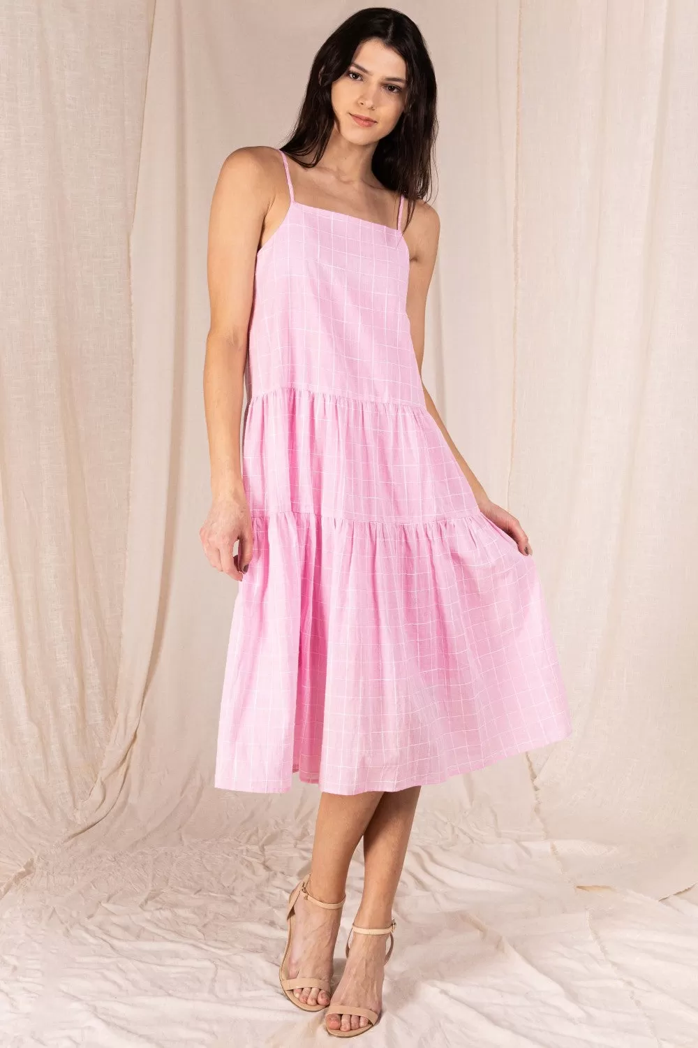 Gingham Print Pink Dress