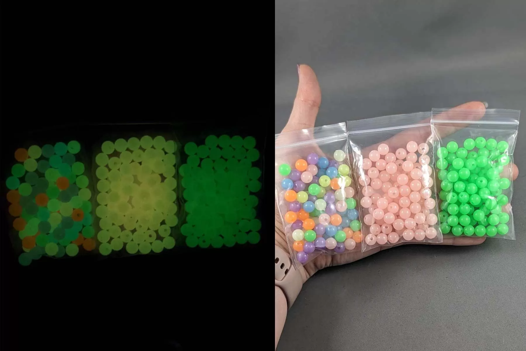 Glow in the Dark Beads Mixed Color Acrylic Various Sizes