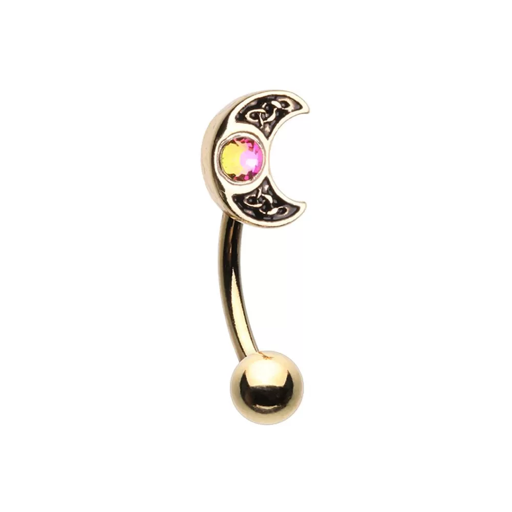 Golden Treasure Celtic Moon WidKlass Curved Barbell Eyebrow Ring