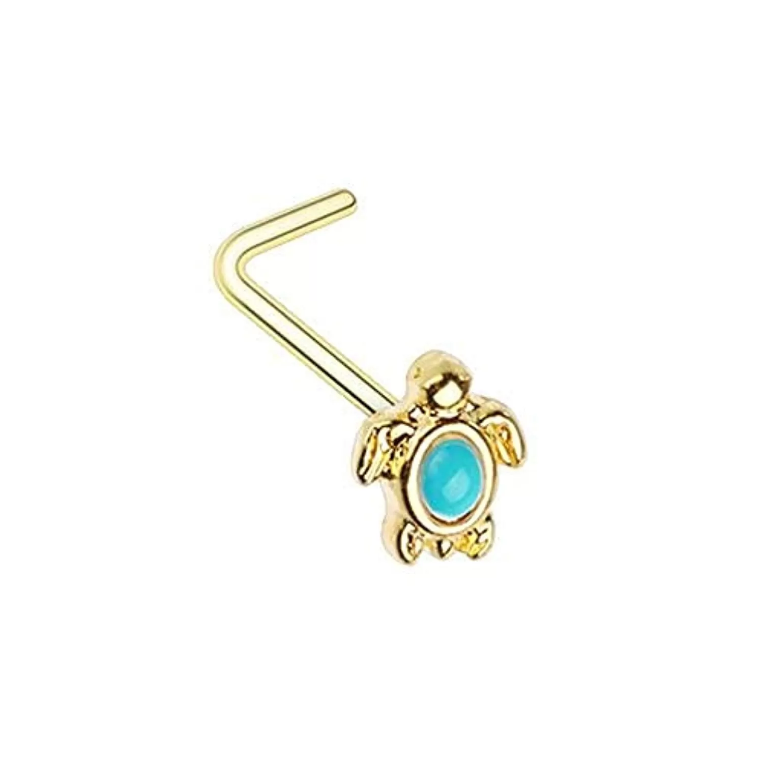 Golden Turquoise Sea Turtle L-Shape WildKlass Nose Ring