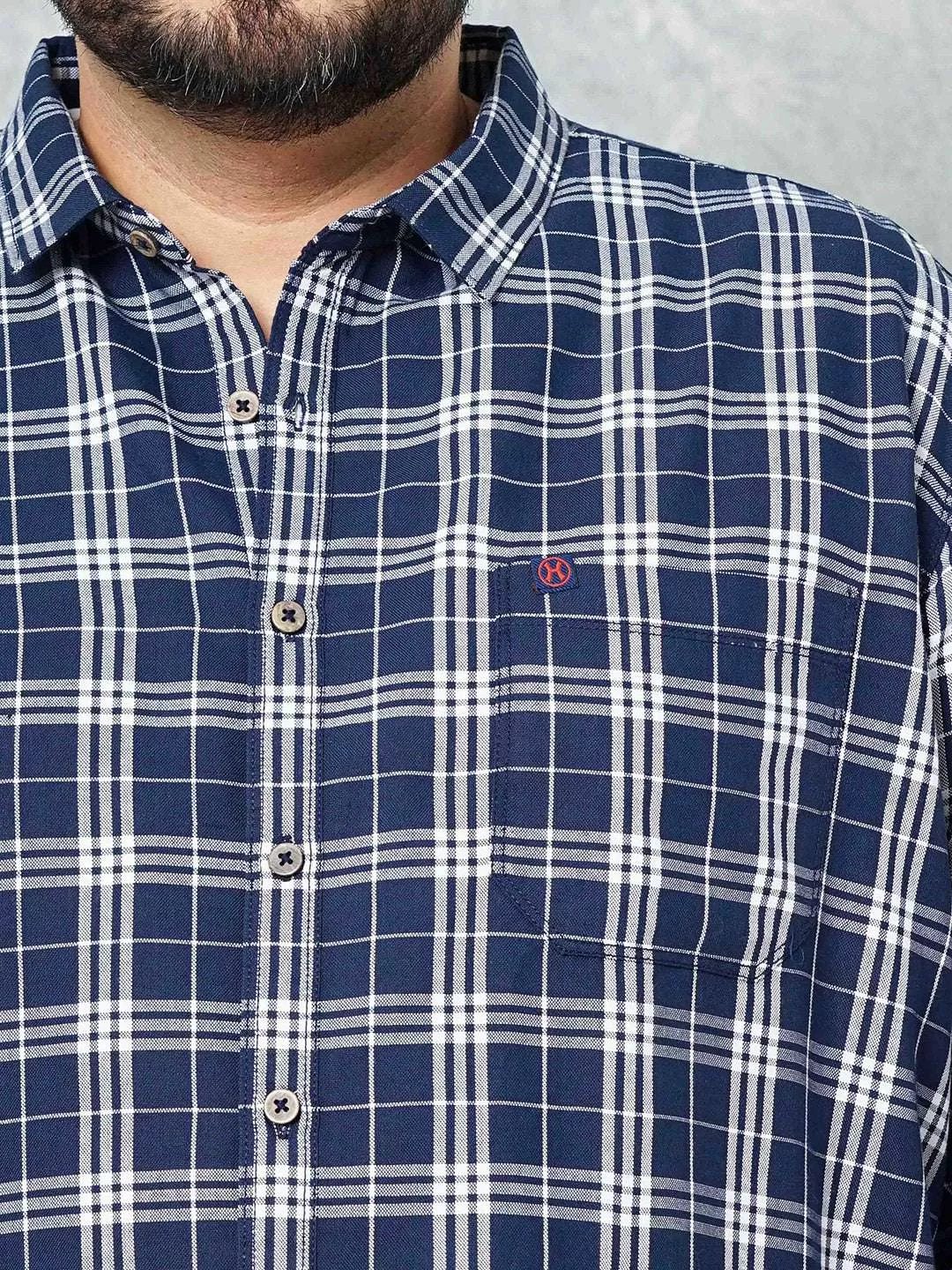 Hardsoda Men Navy Plus Size Checked Casual Shirt