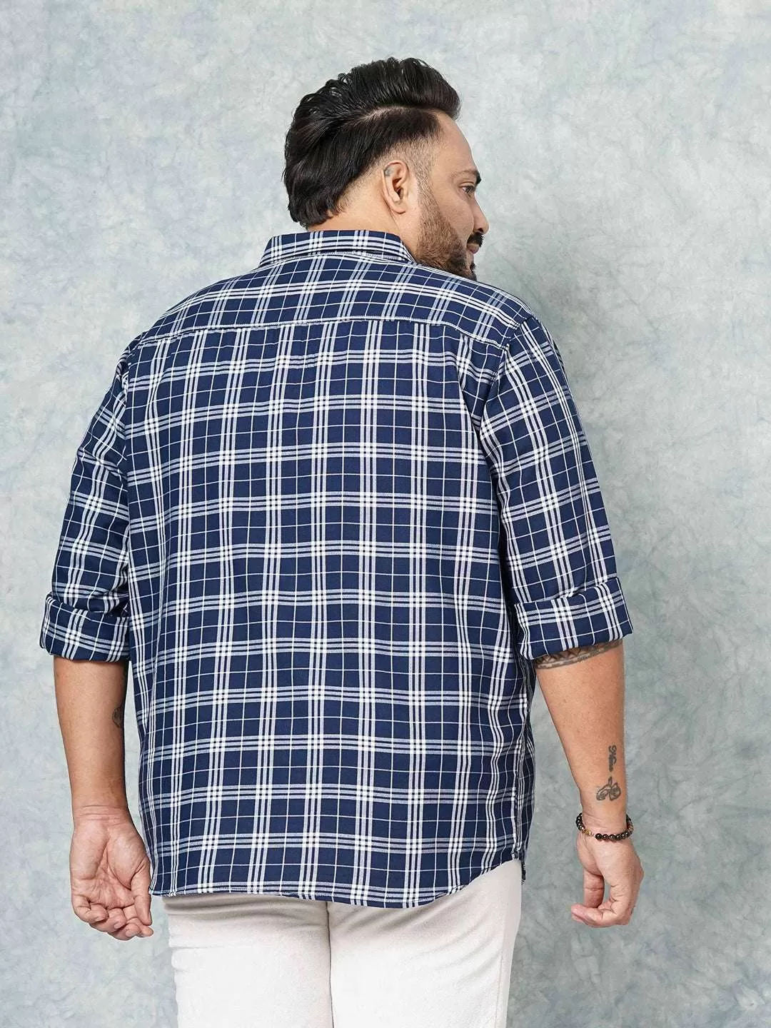 Hardsoda Men Navy Plus Size Checked Casual Shirt