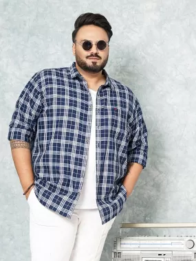 Hardsoda Men Navy Plus Size Checked Casual Shirt