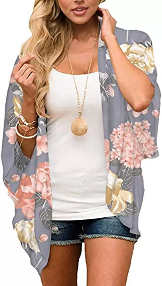 Haute Edition Women's Lightweight Summer Kimono Cardigan Cover Up in Leopard and Floral