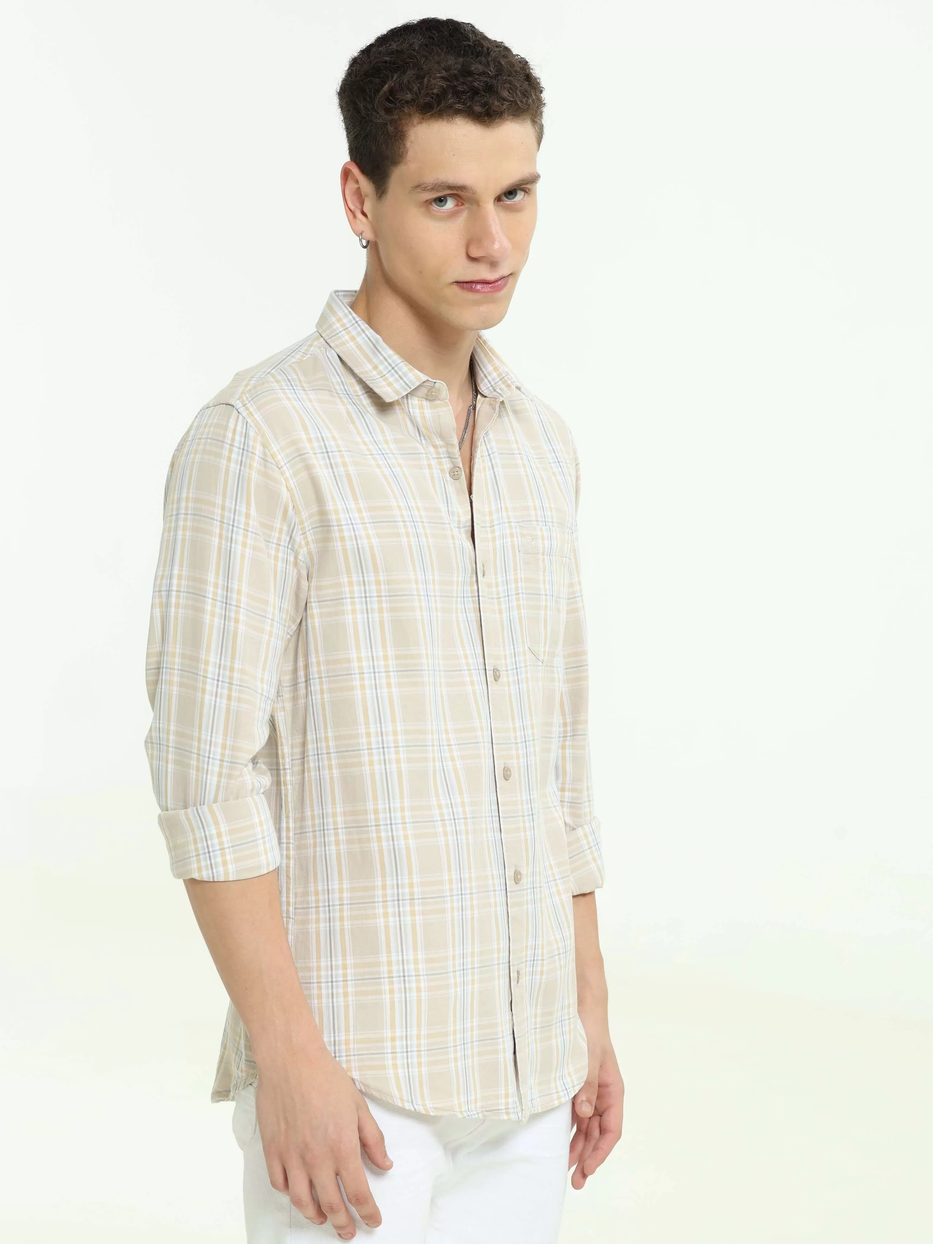 Ivory off-white casual check shirt