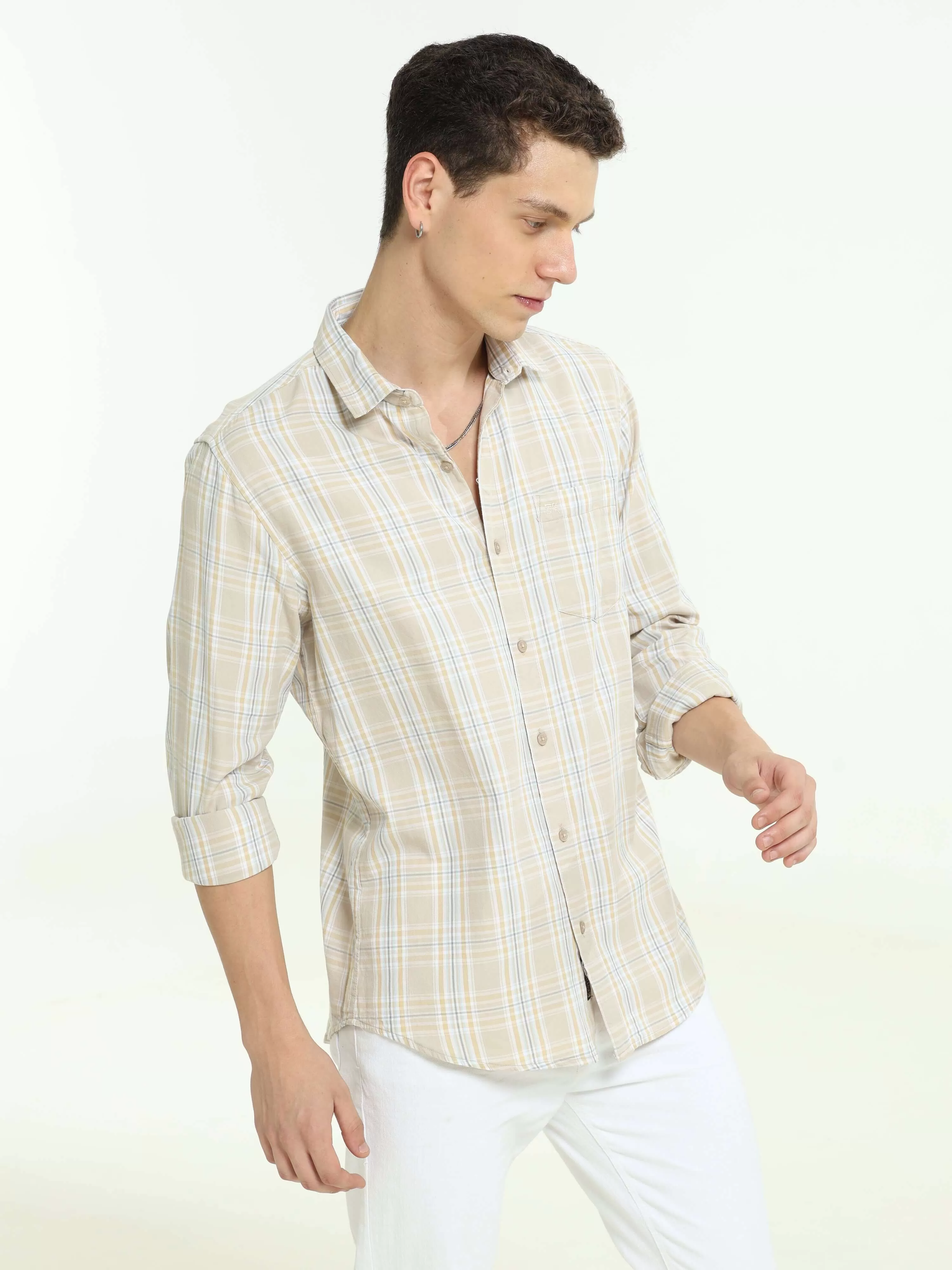 Ivory off-white casual check shirt