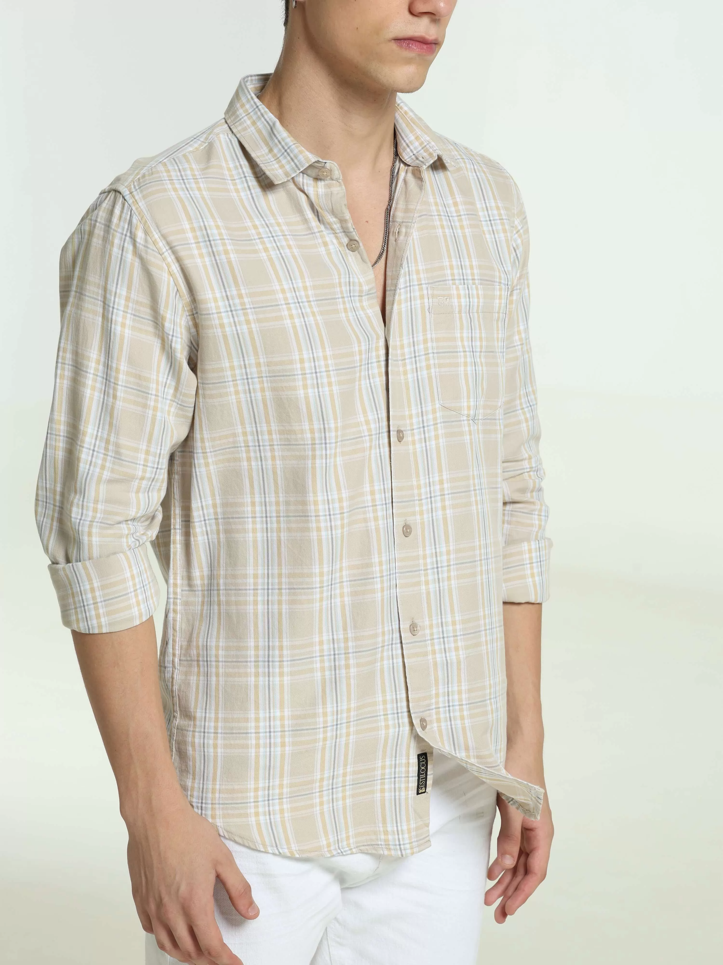 Ivory off-white casual check shirt