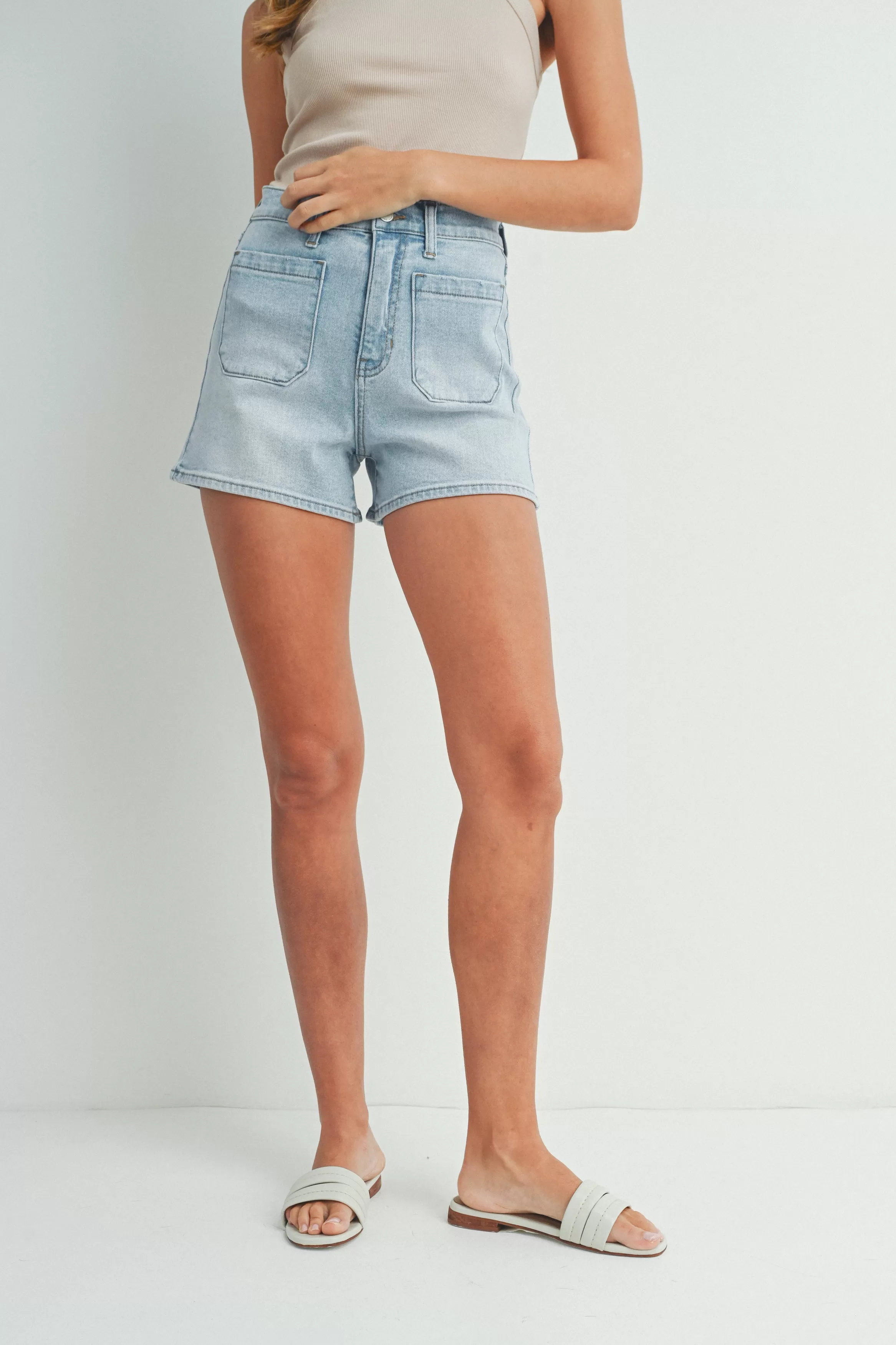 Just Black Denim - Patch Pocket Short | Light Denim