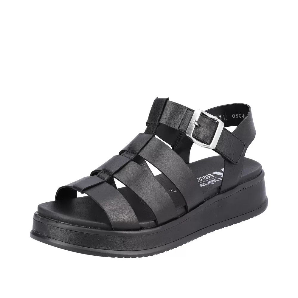 Ladies Evolution By Rieker Sandals Black Chunky Platform W0804-00 sale