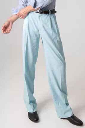 Light Blue Cotton Tango Pants With Two Pleats