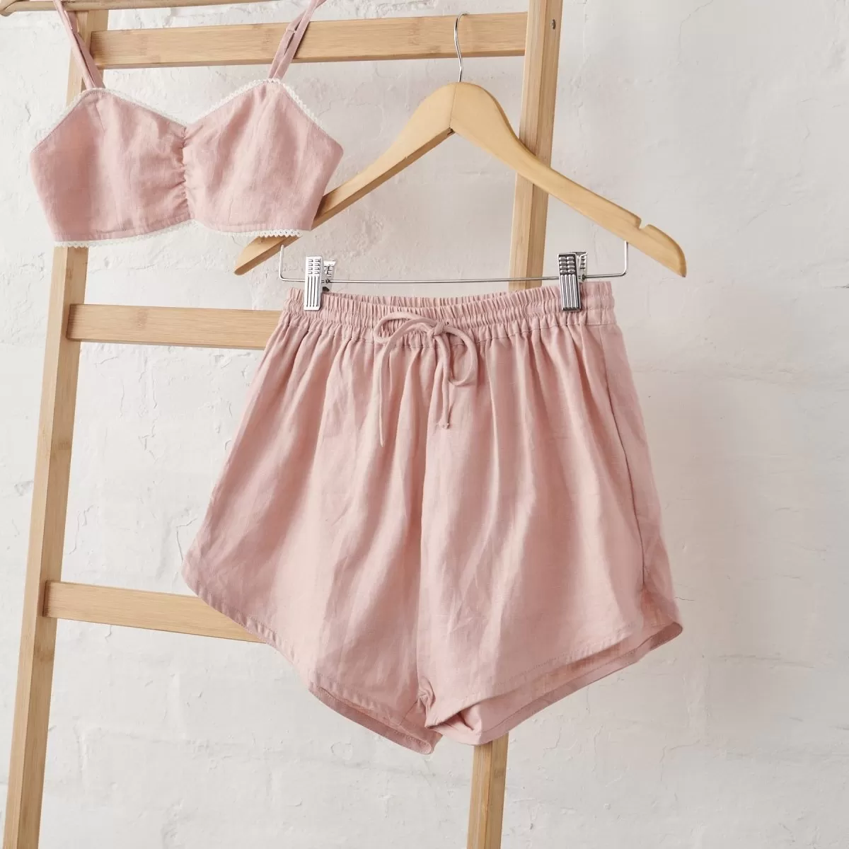 Linen Bralette and Short Set - Pink | Jade and May