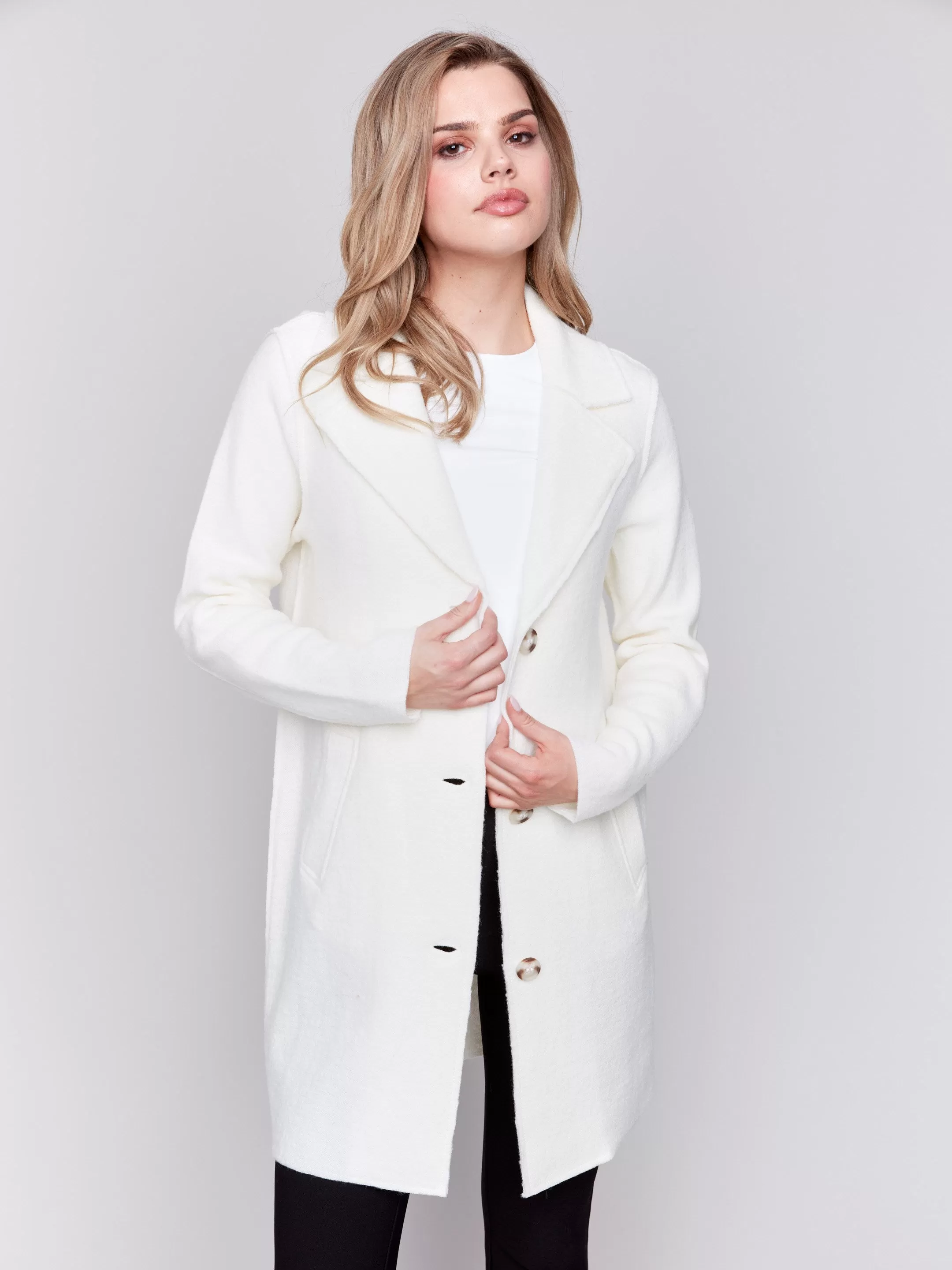 Long Boiled Wool Coat - Ecru