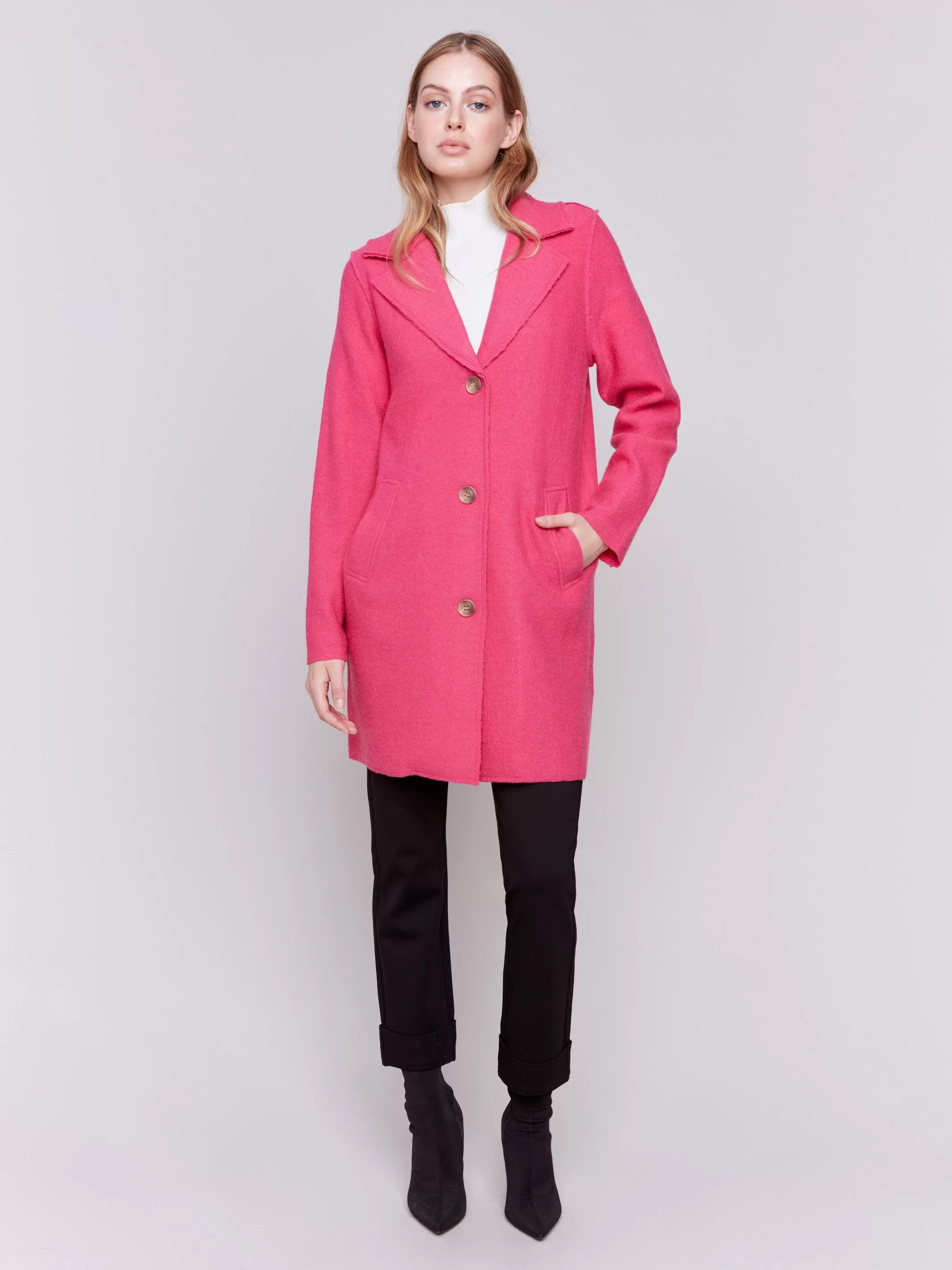 Long Boiled Wool Coat - Magenta