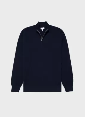 Men's Cashmere Zip Neck Jumper in Navy