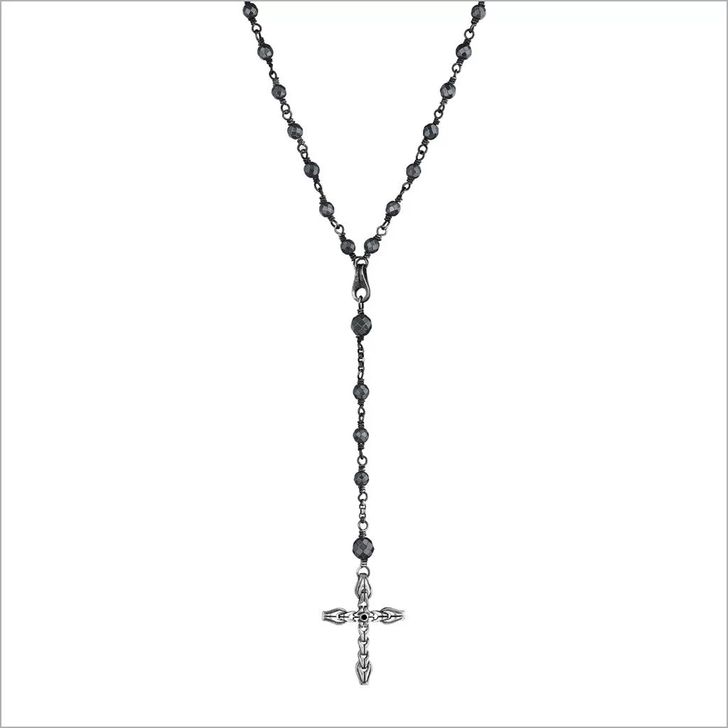 Men's Centauro Black Lava & Sterling Silver Rosary