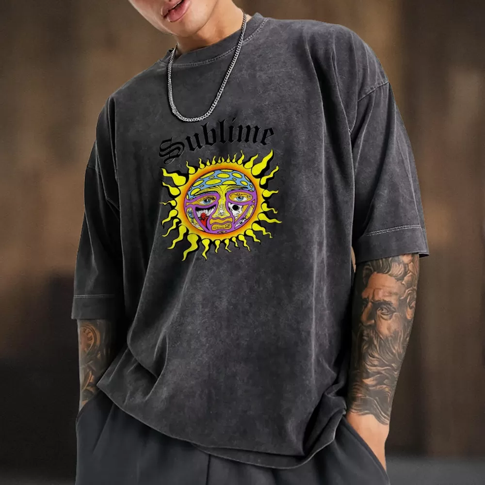 Mens Sun Face Print Tee