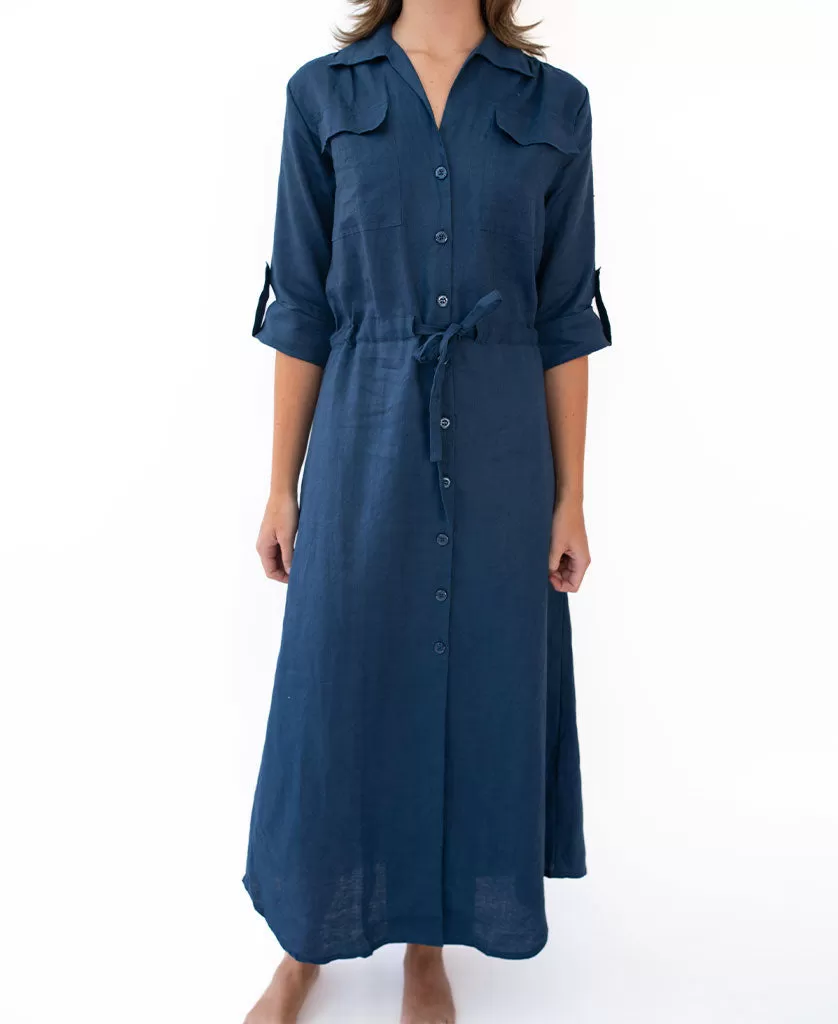 Mila Shirt Maxi | Navy Linen