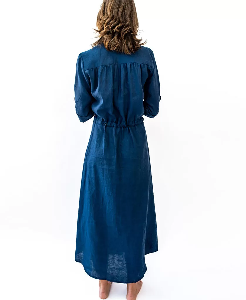 Mila Shirt Maxi | Navy Linen