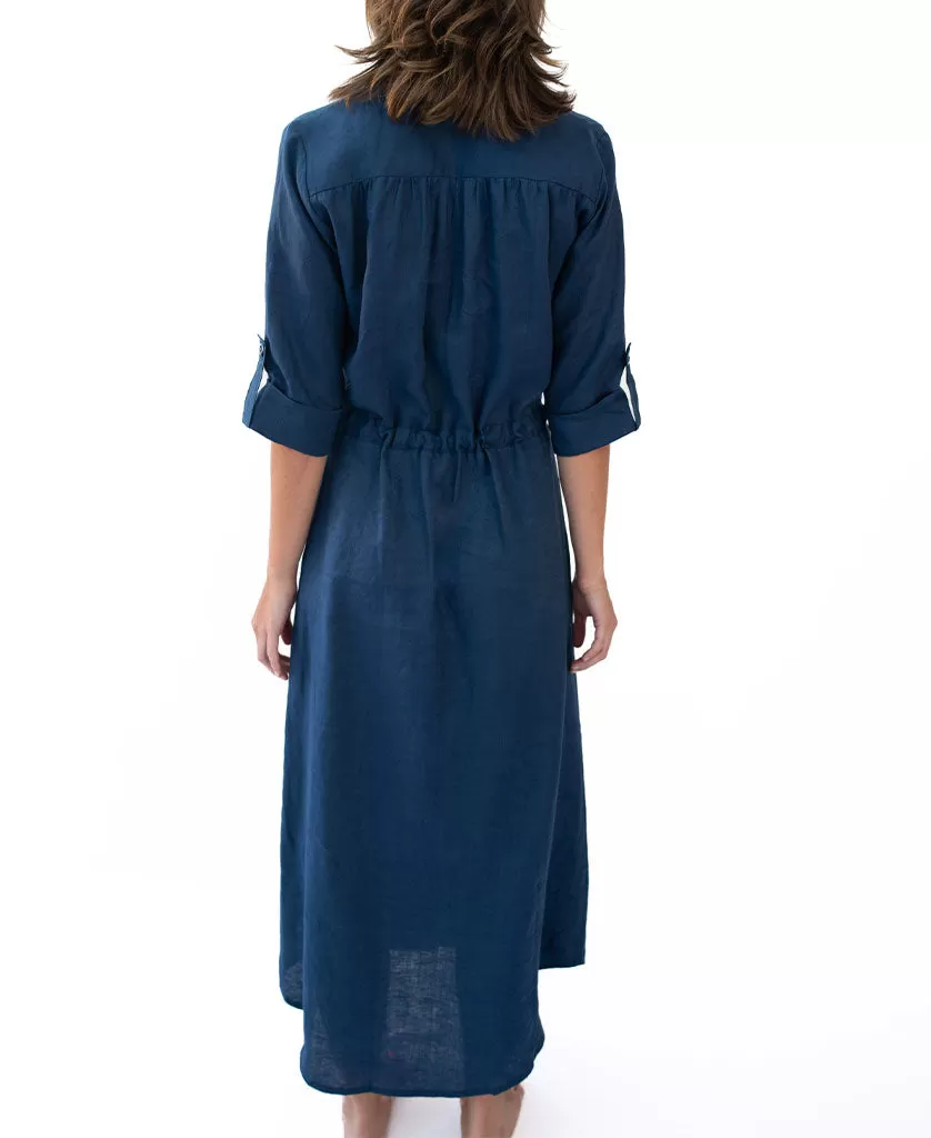 Mila Shirt Maxi | Navy Linen